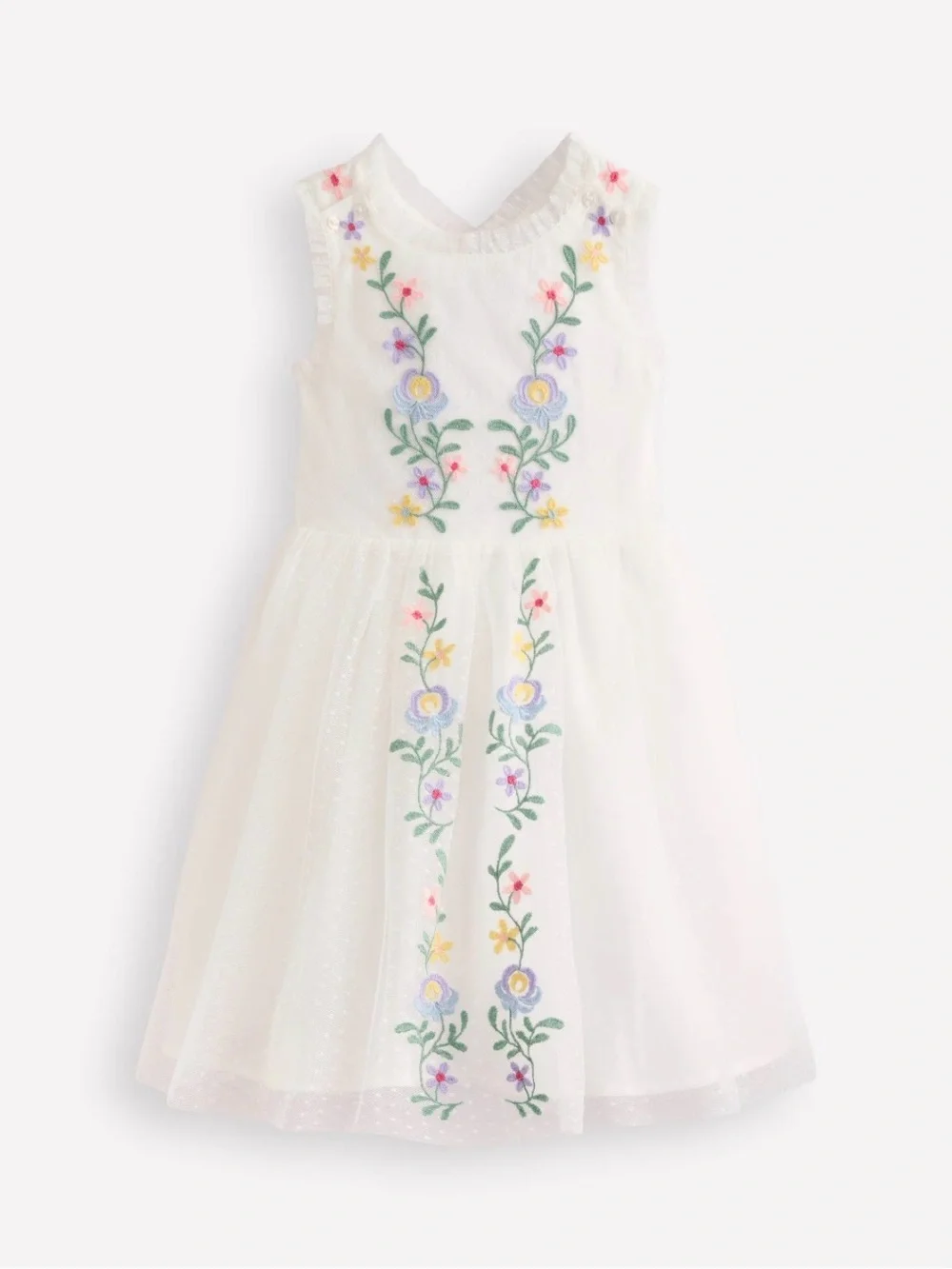 Mini Boden Tulle Cross-Back Embroidered Floral Party Dress Soft Ivory 9-10 Y